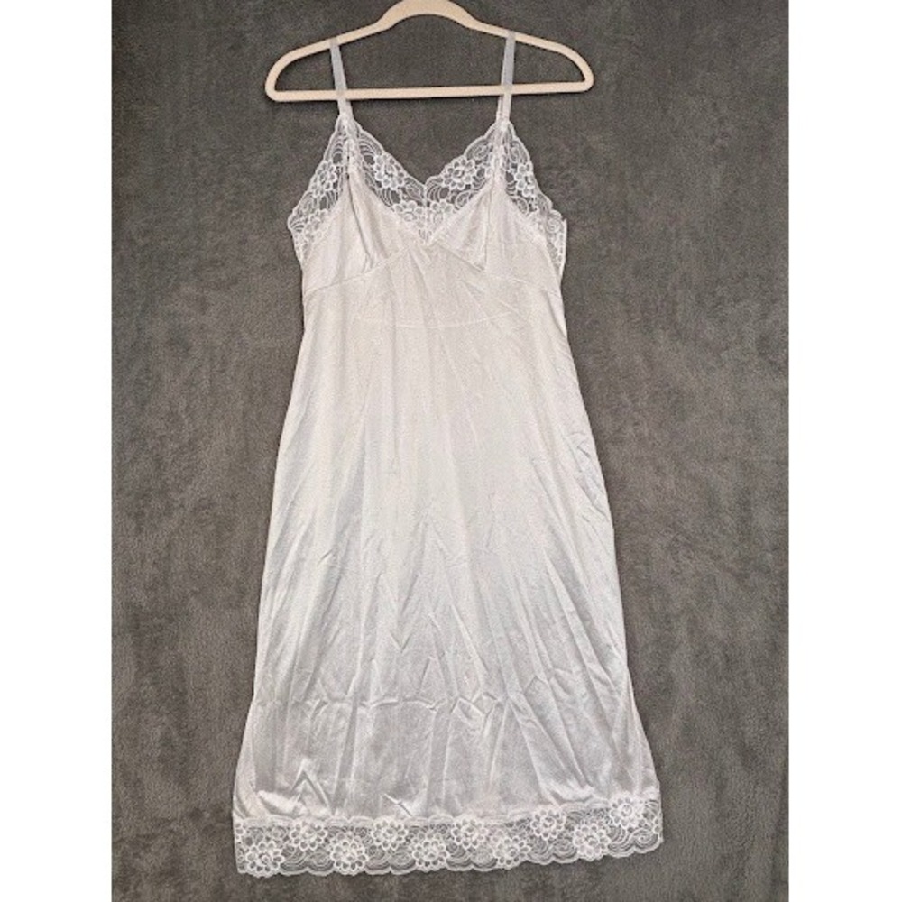 Cabernet White Lace Trim Full Slip Dress Adjustable Straps Lingerie Midi Ivory